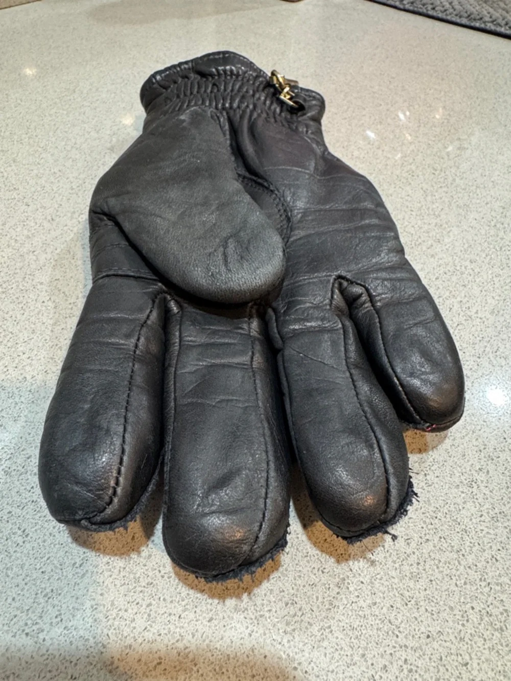 VINTAGE KOMBI RAINBOW STRIPE LEATHER SKI GLOVES BLACK RETRO 70s MADE IN JAPAN